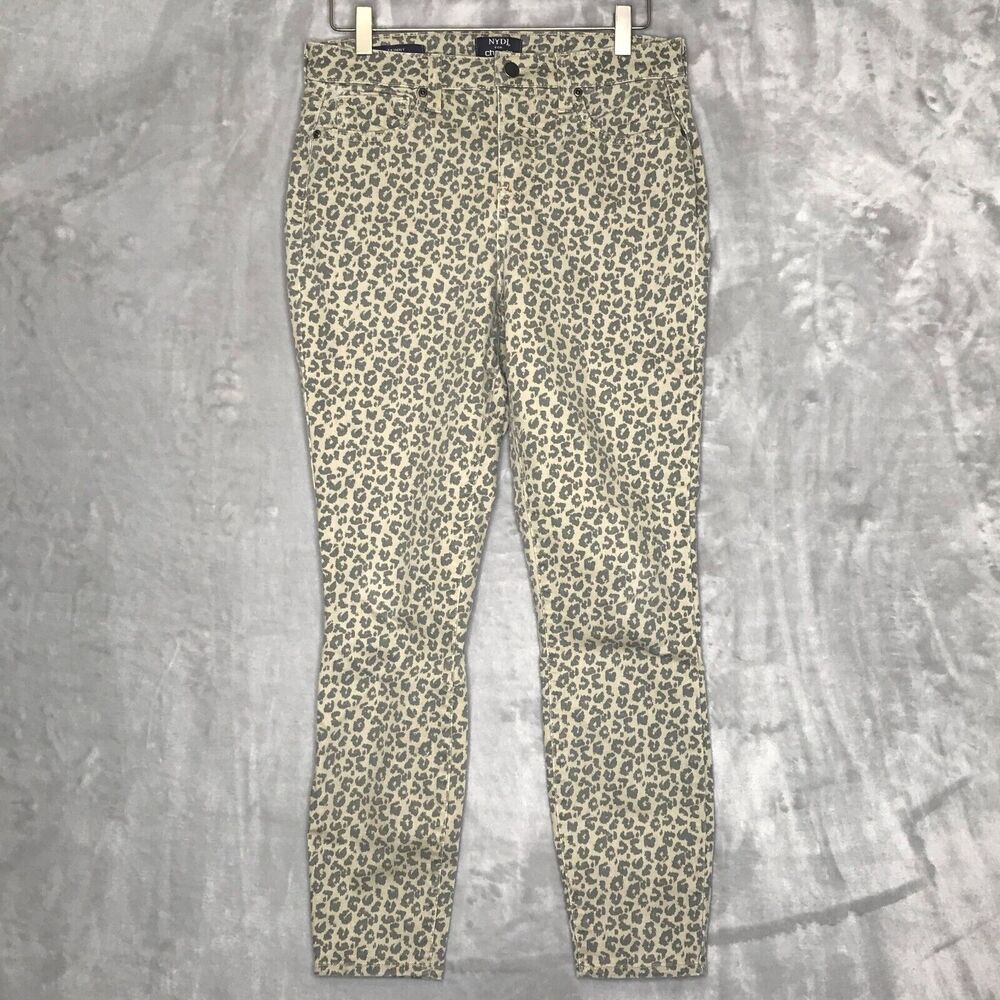 NYDJ For Chicos Jeans Womens 4 Leopard Print Skinny Denim Stretch Mid Rise Tummy
